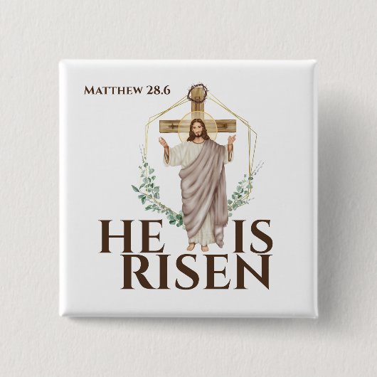 Osterurlaub ist er auferstanden Jesus Holzkreuz Button (Vorderseite)