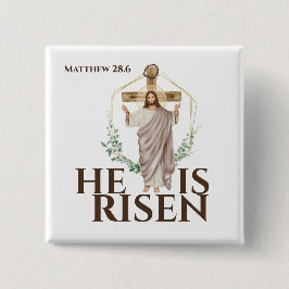 Osterurlaub ist er auferstanden Jesus Holzkreuz Button