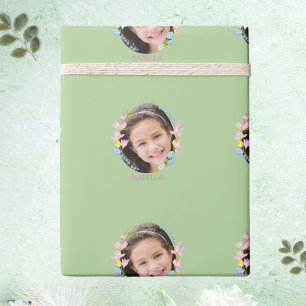 Osterverpackungspapier mit Foto und Namen - Grün Geschenkpapier
