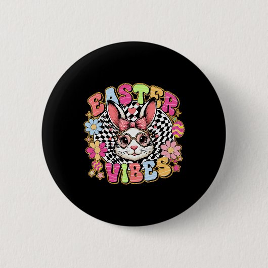 Ostervibes Floral Bunny Rabbit Egg Coquette Bow Button (Vorderseite)