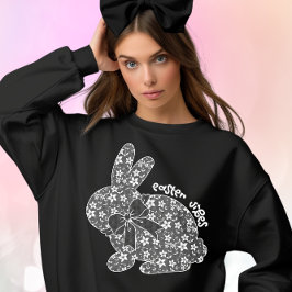 Ostervibes White Lace Bunny Lace Oars Lace Bow Sweatshirt