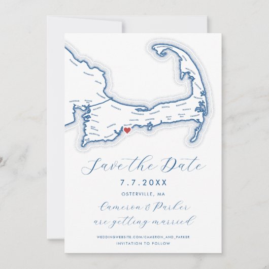 Osterville MA Cape Cod Map Navy Blue Wedding Save The Date (Vorderseite)