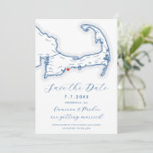 Osterville MA Cape Cod Map Navy Blue Wedding Save The Date (Stehend Vorderseite)