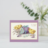 OsterVintage Niedliche Chicks Blumeneier Postkarte (Stehend Vorderseite)
