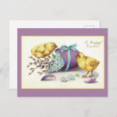 OsterVintage Niedliche Chicks Blumeneier Postkarte (Vorne/Hinten)