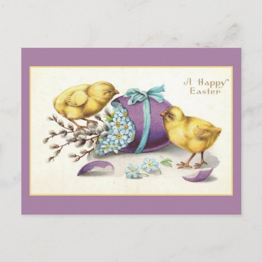 OsterVintage Niedliche Chicks Blumeneier Postkarte (Vorderseite)