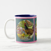 OsterVintager Hund und gezogene Chicks Zweifarbige Tasse (Links)