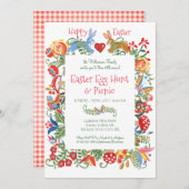 Ostervolk Art Bunny Rabbit Pink Gingham Egg Hunt Einladung (Vorne/Hinten)