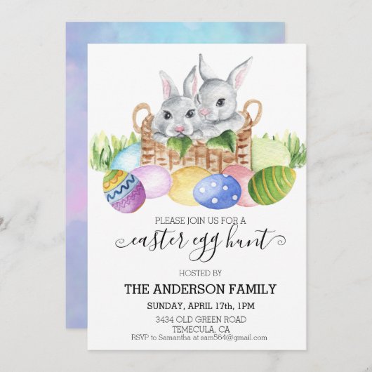 Osterwasserfarbe Eizelle Jagd Einladung (Vorne/Hinten)