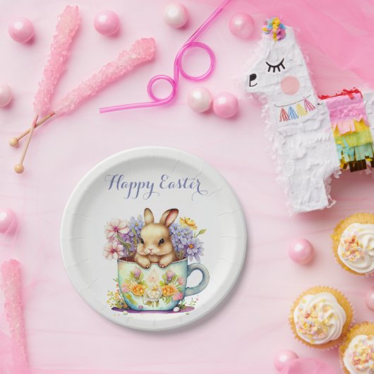 Osterwasserfarbe-floral-Ostern-grüßend-elegant Pappteller (Party)