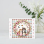 Osterwasserfarbe Kariert zwei Kätzchen Postkarte (Stehend Vorderseite)
