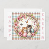 Osterwasserfarbe Kariert zwei Kätzchen Postkarte (Vorne/Hinten)