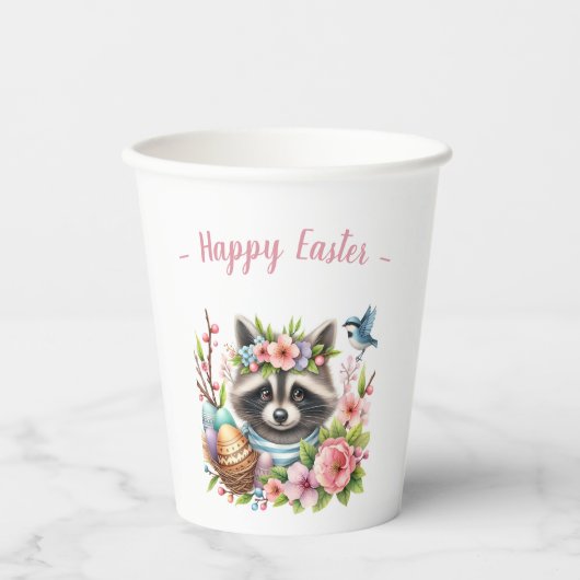 Osterwasserfarbe Raccoon Eier und Blume Pappbecher (Vorderseite)