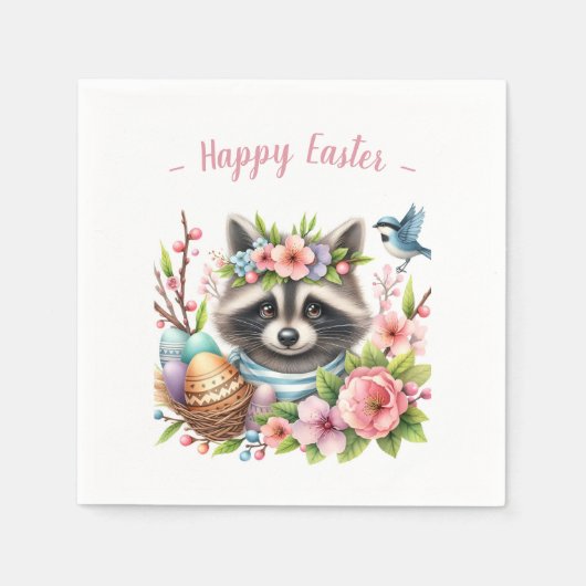 Osterwasserfarbe Raccoon Eier und Blume Serviette (Vorderseite)