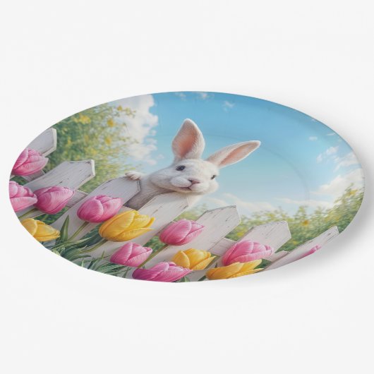 Osterweißes Bunny im Tulip Garten Pappteller (Schrägansicht)
