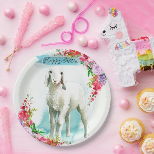 Osterweißes Lamm | Frühlingsblumen Pappteller (Party)