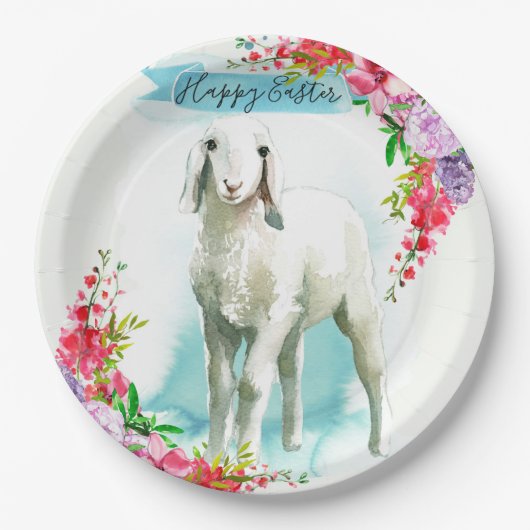 Osterweißes Lamm | Frühlingsblumen Pappteller (Vorderseite)