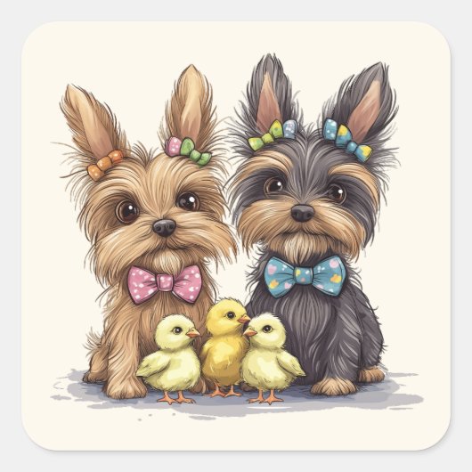 OsterYorkshire Terrier Dogs Quadratischer Aufkleber (Vorderseite)