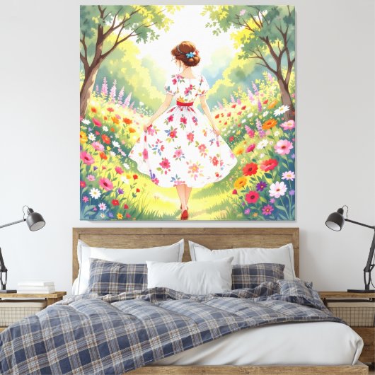 „Osterzauber – Das Mädchen und der Frühlingshase“ Leinwanddruck (Insitu (Schlafzimmer))