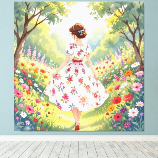 „Osterzauber – Das Mädchen und der Frühlingshase“ Leinwanddruck (Insitu (Holzboden))