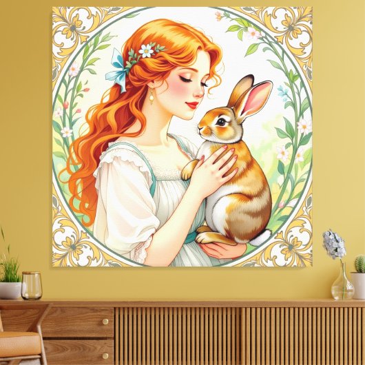 „Osterzauber – Das Mädchen und der Frühlingshase“ Leinwanddruck (Insitu (Wohnzimmer))