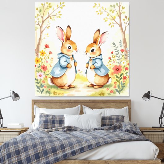 „Osterzauber – Das Mädchen und der Frühlingshase“ Leinwanddruck (Insitu (Schlafzimmer))