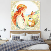„Osterzauber – Das Mädchen und der Frühlingshase“ Leinwanddruck (Insitu (Schlafzimmer))