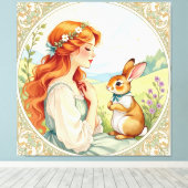 „Osterzauber – Das Mädchen und der Frühlingshase“ Leinwanddruck (Insitu (Holzboden))
