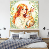 „Osterzauber – Das Mädchen und der Frühlingshase“ Leinwanddruck (Insitu (Schlafzimmer))