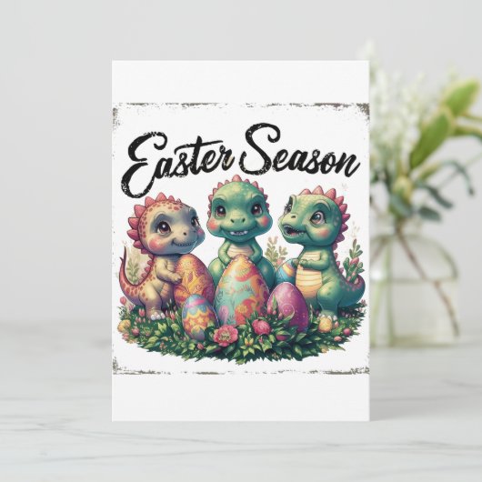 Osterzeit Dinosaurier Einladung (Stehend Vorderseite)