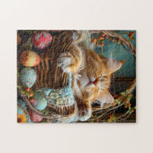 Osterzeit Süße Katze schlafend im Weidenkorb Puzzle (Horizontal)