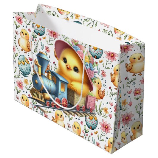 Osterzug-Hühnchen-Geschenktasche Große Geschenktüte (Rückseite Schrägansicht)