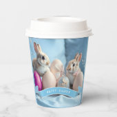 Osterzwei Kaninchen & Ostereier Papieraufschnitte Pappbecher (Rückseite)