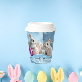 Osterzwei Kaninchen & Ostereier Papieraufschnitte Pappbecher