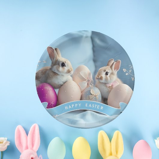 Osterzweikaninchen & Ostereier Papierfische Teller