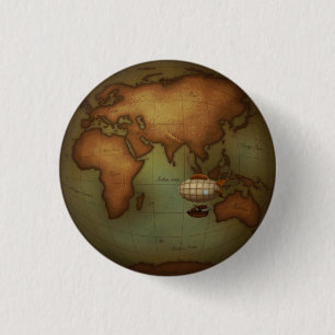 Osthalbkugelkarte mit Luftschiff Steampunk Button