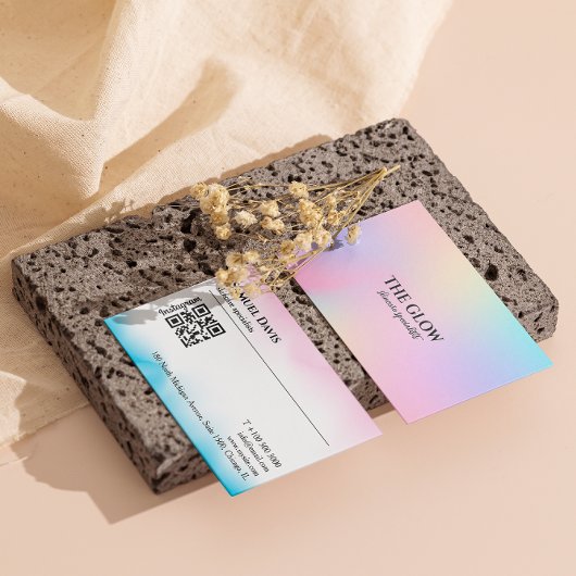 Östhetiker Pink Holographic Iridescent Qr Code Visitenkarte