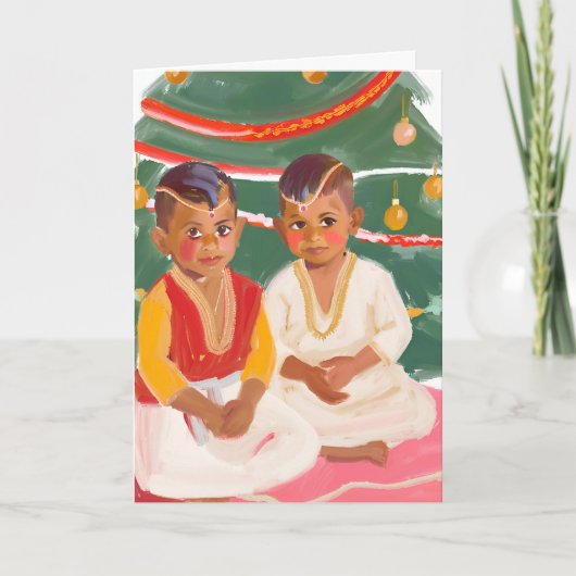 Ostindische Kinder zu Weihnachten Dankeskarte (Vorderseite)