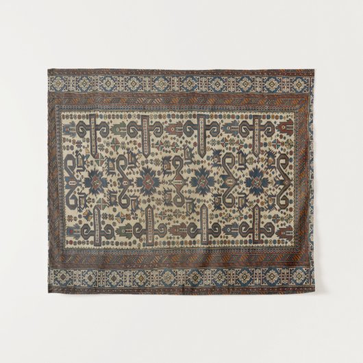 Ostkaukasus-Braune Beige Aquamarin Wandteppich (Vorderseite (Horizontal))