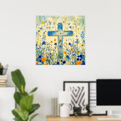 Ostkreuz auf einem Feld mit Blumen Poster (Heimbüro)