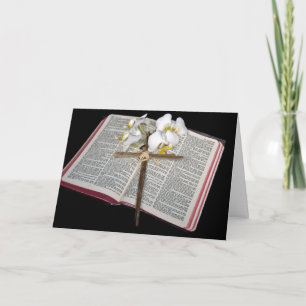 Ostkreuz auf offener Bibel mit Orchideen Feiertagskarte