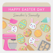 OSTKÜCHE, GLÜCKLICHER OSTTAG QUADRATISCHER AUFKLEBER (Vorderseite)