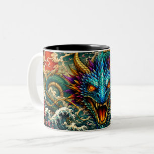 Östlicher Drache & Kirschblüten Fantasy-Kunst Zweifarbige Tasse