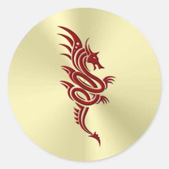 Ostlicher Krimsondrache Embossed Effekt Auf Gold Runder Aufkleber Zazzle De