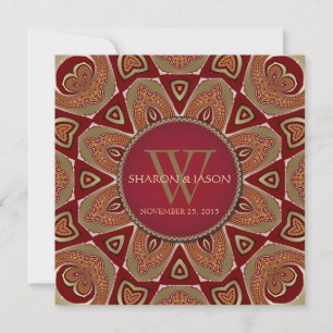 Östlicher Stammes-Batik Rot Gold Hochzeit Einladung