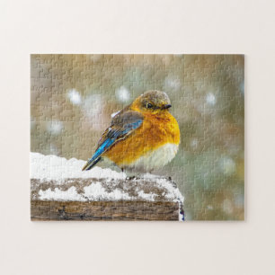 Ostösterliche Blaumeise im Schnee - Originalfotogr Puzzle