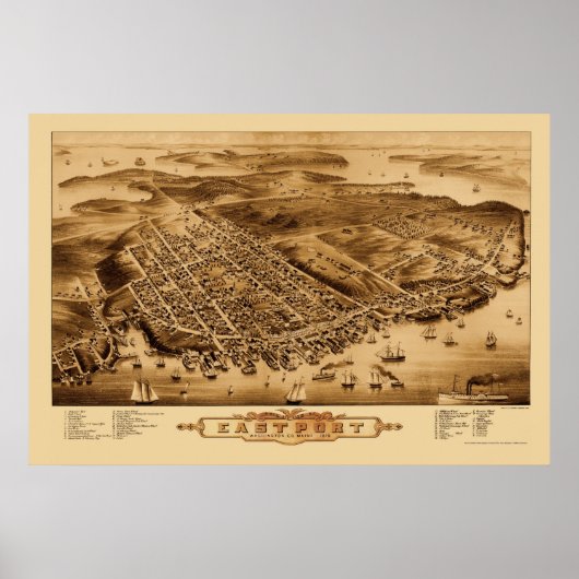 Ostport, ME Panoramakarte - 1879 Poster (Vorne)
