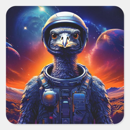 Ostrich Astronaut Quadratischer Aufkleber (Vorderseite)