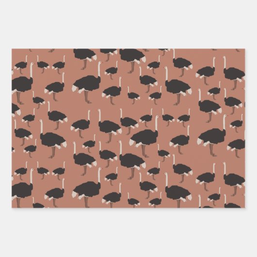 Ostrich Bird Illustration Pattern Geschenkpapier Set (Vorderseite 3)