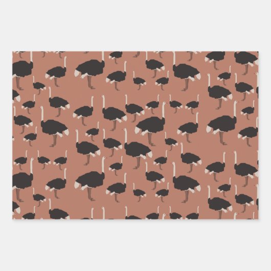 Ostrich Bird Illustration Pattern Geschenkpapier Set (Vorderseite 2)